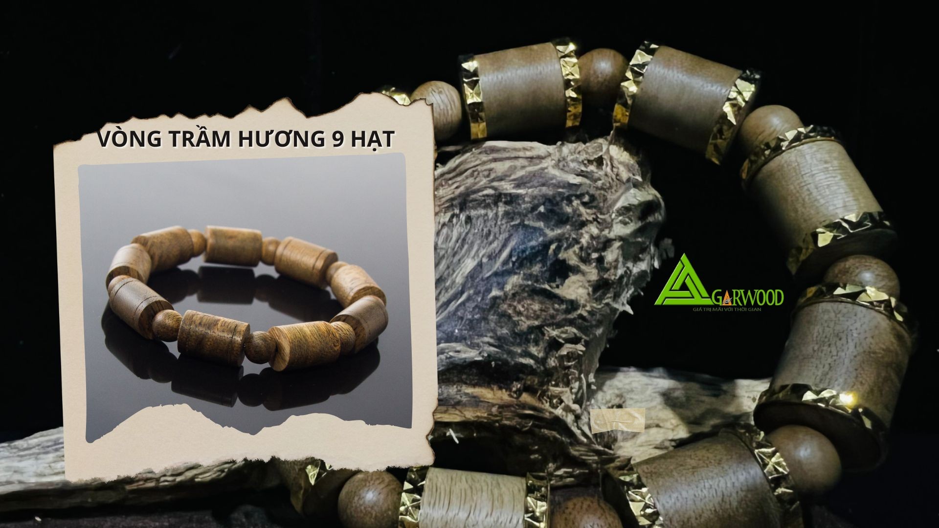 Vòng tay trầm hương 9 hạt đại diện cho Cửu Phẩm Liên Hoa